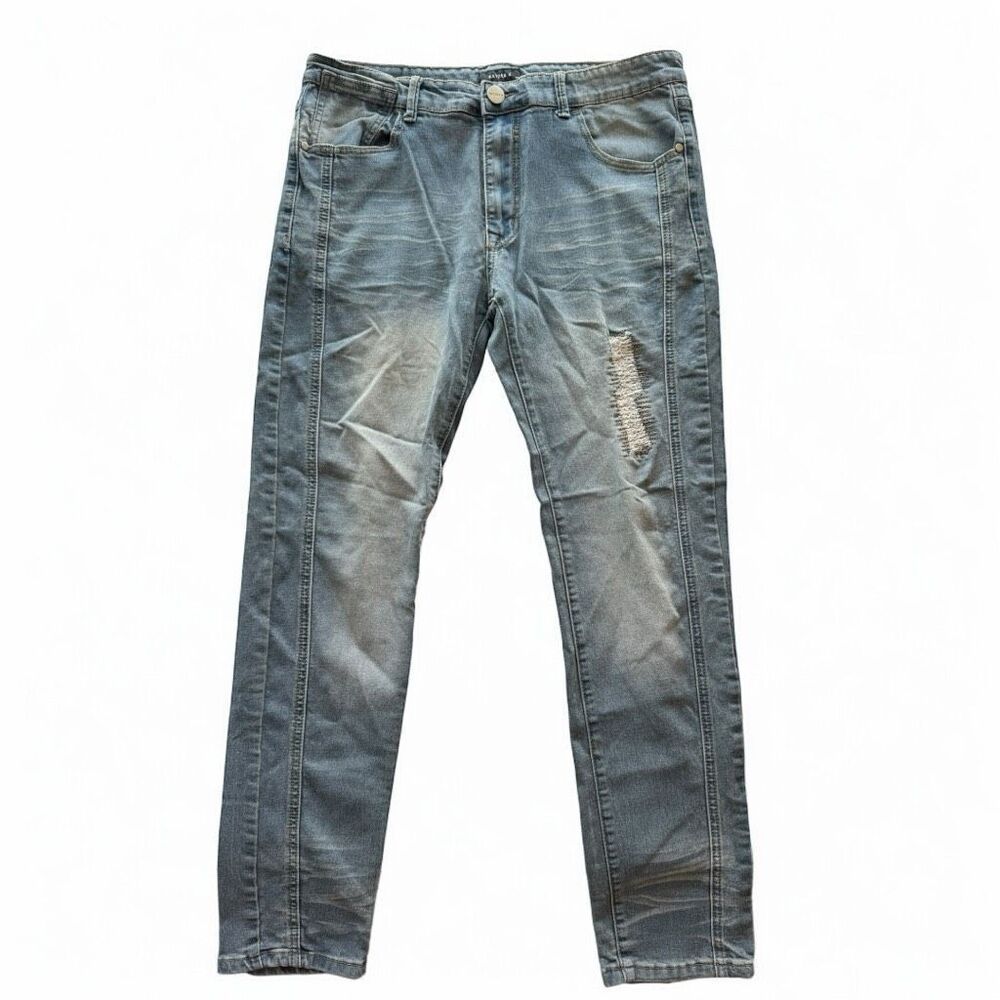 🔥4/$25 Kayden K Men’s Distressed Light Wash Skinny Jeans Size 34 Blue Denim